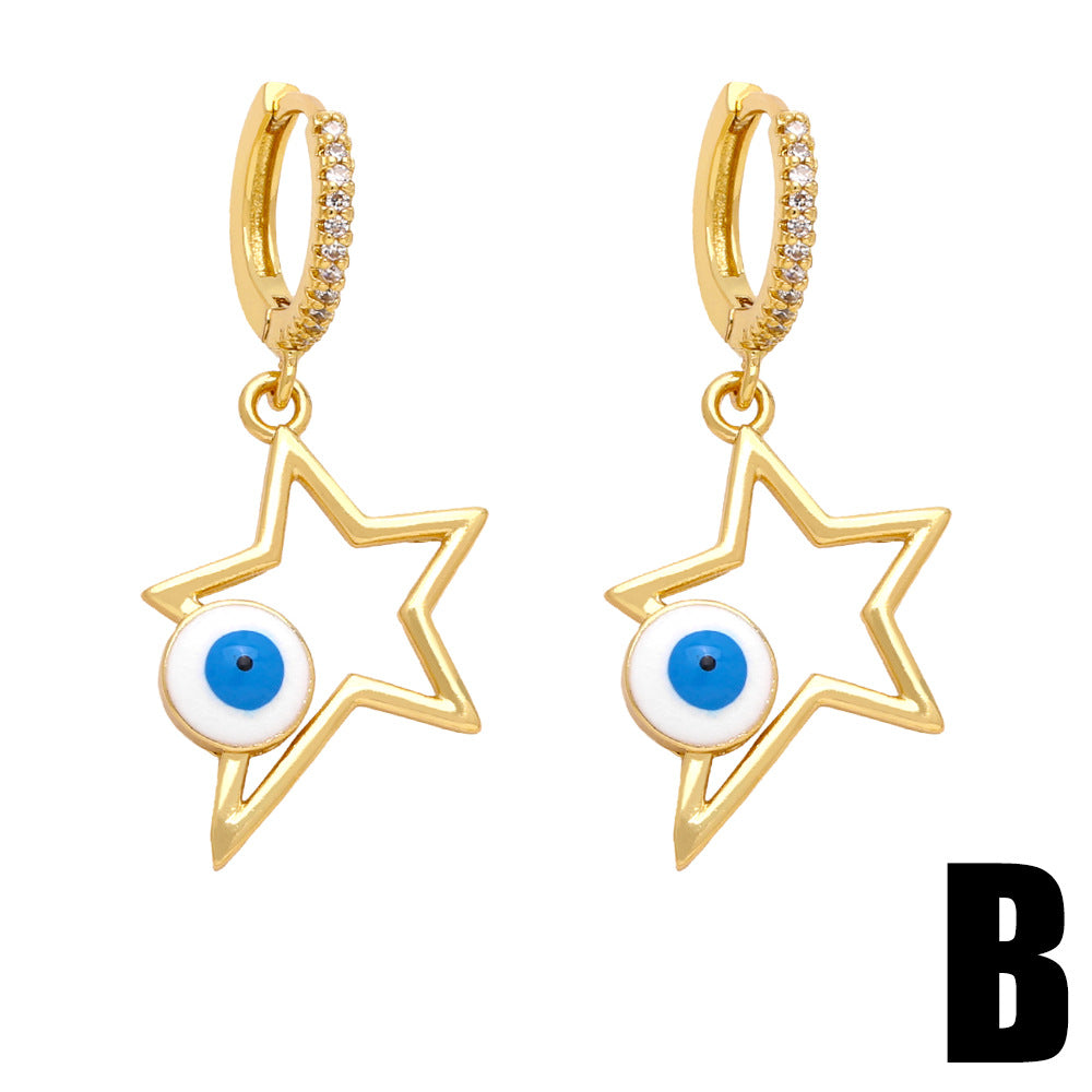 Pendientes de cobre al por mayor de Cross Heart Heart Devil Eye